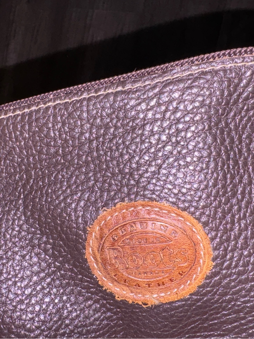 Vintage Roots Dark Brown Pebbled Leather Wristlet with Tan Strap - Picture 8 of 10